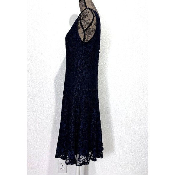 Joseph Ribkoff Women's Navy Blue Double V Neck Sleeveless Lace Midi Dress Sz 10 - Picture 3 of 16